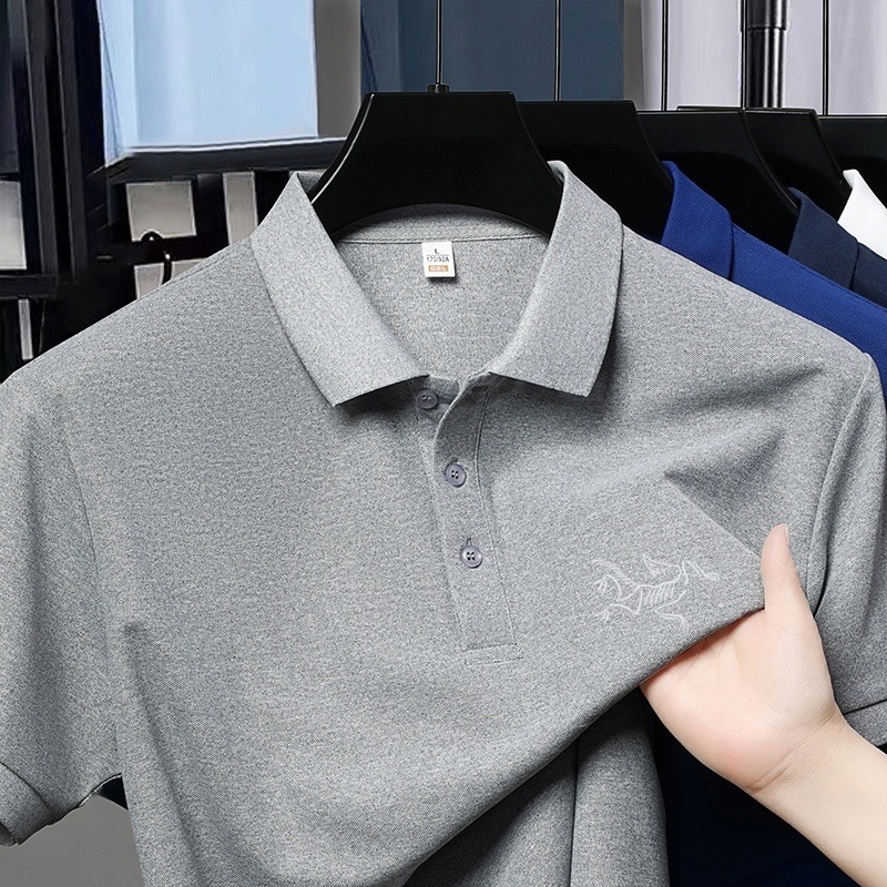 新しいNiaojia半袖メンズファッションカジュアルTシャツ通気性ラペルビジネス夏ポロトップ刺繍半袖|undefined