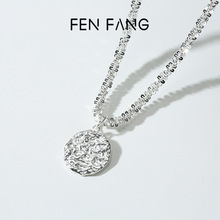 S925银褶皱圆牌闪闪项链女时尚气质百搭高级感新款爆款毛衣锁骨链