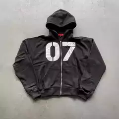 07 Trendy Streetwear Loose Hoodie Set Unisex American Street Hip Hop Sports Zip-Up Hoodie and Pants Set
