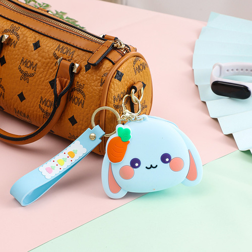 Silicone Bamboo Small Rabbit Cartoon Wallet Keychain Pendant Plush Ears Phone Bag Clip Bag Earphone Bag Accessory Wholesale
