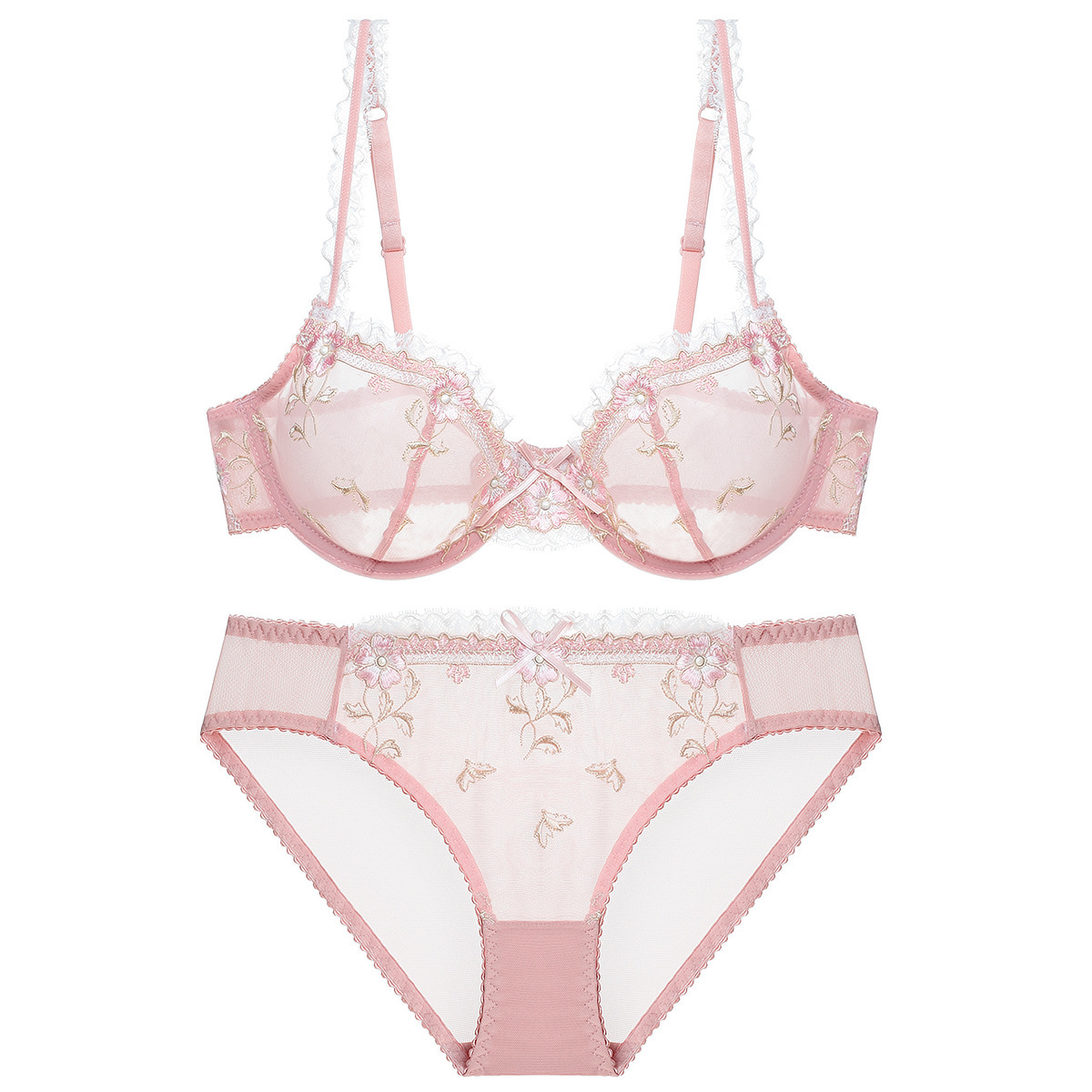 Lingerie for women, thin and sheer with embroidery and lace, sexy and playful, bra set for large breasts that appears smaller and prevents sagging.