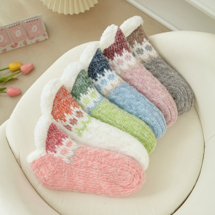 Super Thick fleece-lined Slippers Socks Women's Autumn and Winter Warm Socks fleece-lined Thickened Coral Fleece Home Non-slip Floor Socks