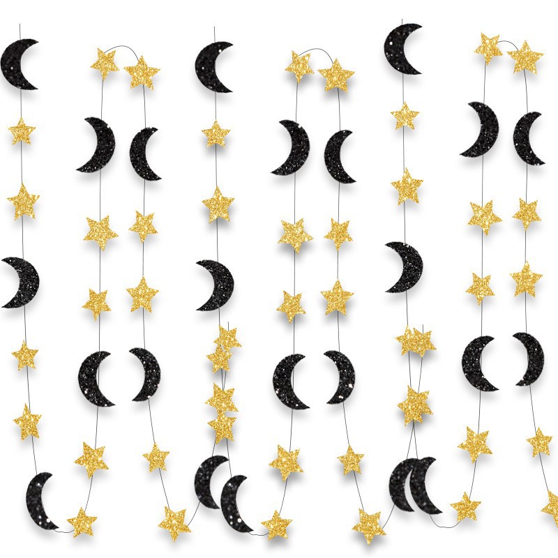 New Style Latte Art Pendant Stars Moon Glitter Paper Pendant Pendant Party Supplies Decorative Ornaments Cross-Border Wholesale