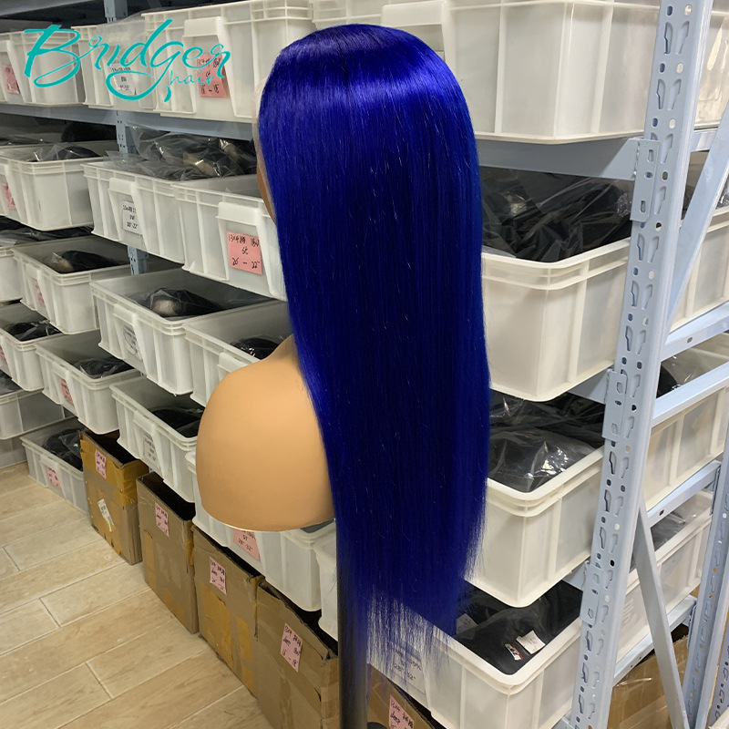 Dunkelblaue Echthaarperücke Mit 13x4 Lace Frontal Glatt_voghion.com