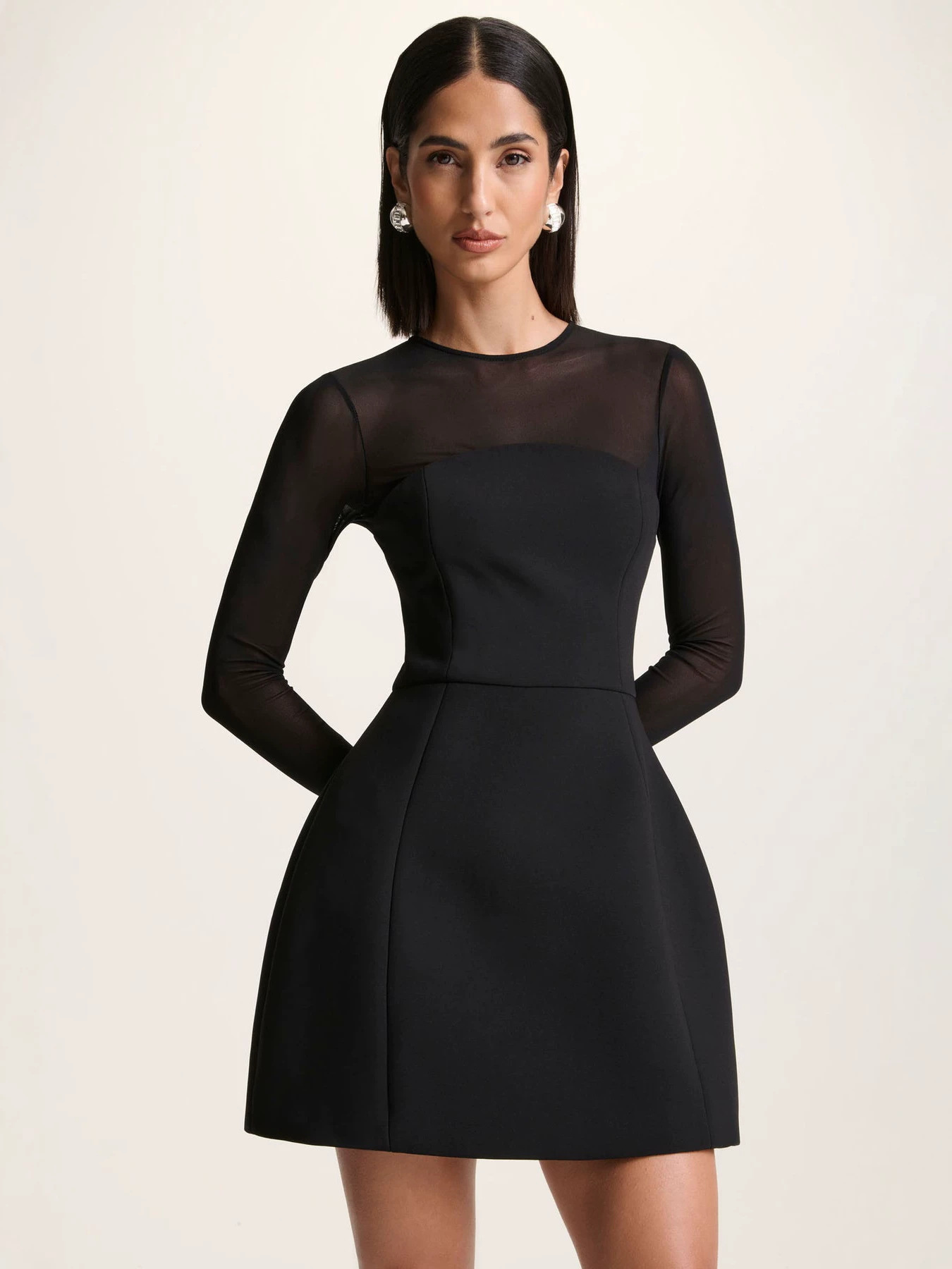 Amazon 2026 verano nuevo estilo de moda cuello redondo de manga larga malla transparente empalme vestido de cintura delgada en forma de A image 6