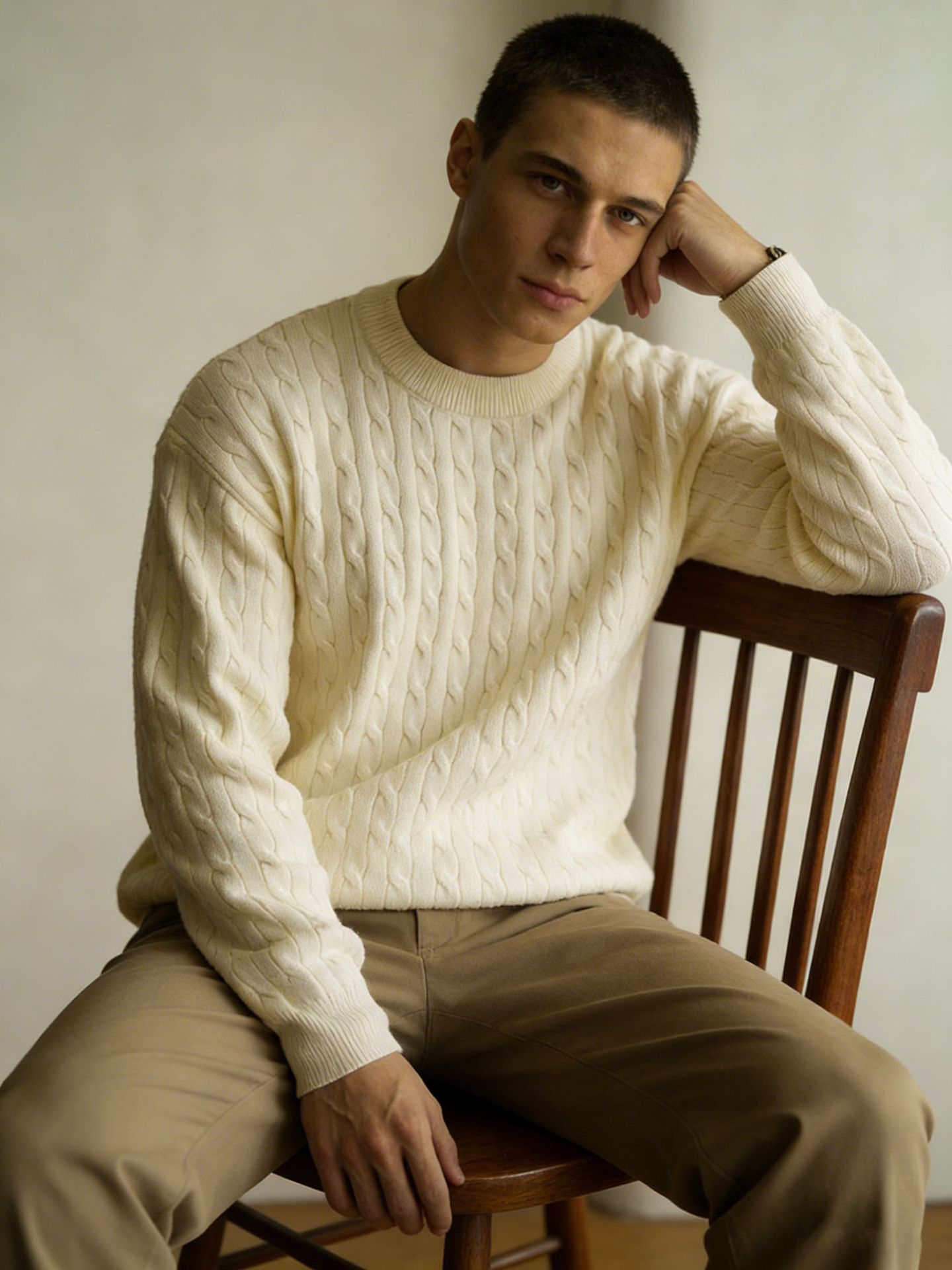 Transfronterizo de ropa de hombre otoño 2025 nuevo suéter de textura tridimensional entrelazado para hombres camisa de punto de fondo de estilo viejo