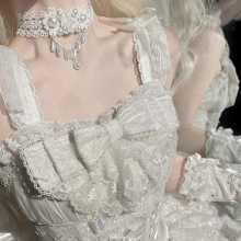 纯欲风白色蕾丝玫瑰花choker水滴珍珠项链女小众Lolita穿搭配饰品