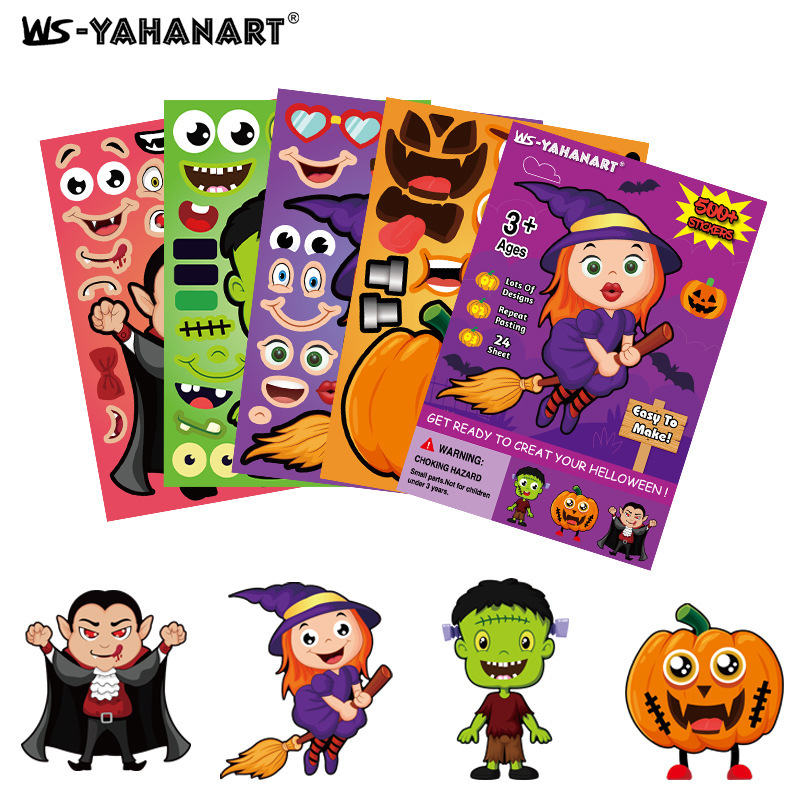 Calcomanías de Expresiones de Monstruos para Juegos DIY de Papel Estucado para Halloween
