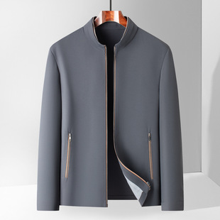 Brand New Vertical Collar High-end Jacket Men's Daily Business Casual Jacket Fashionable All-match Zipper Pocket Jacket