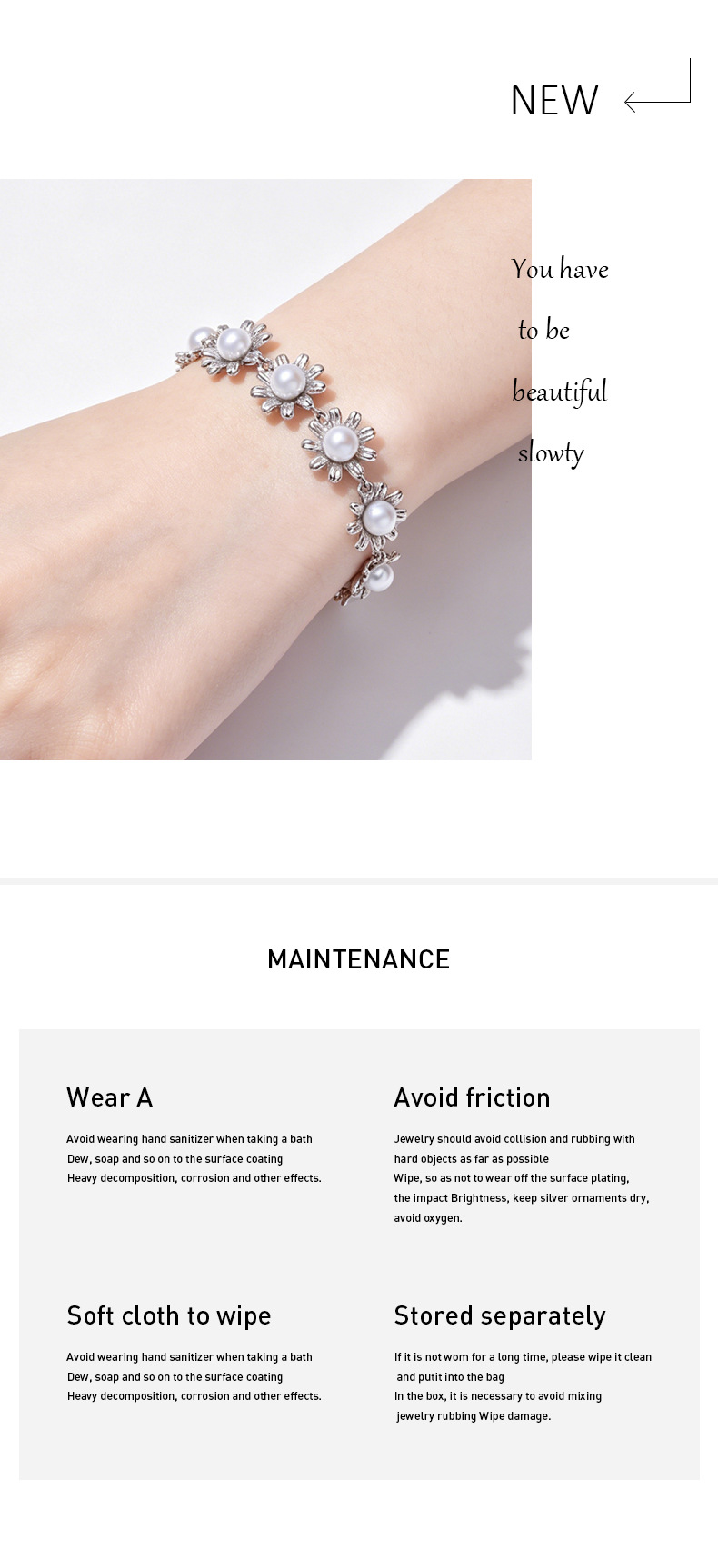 Pulsera de mujer lujosa en cobre con flor geométrica y perla_voghion.com
