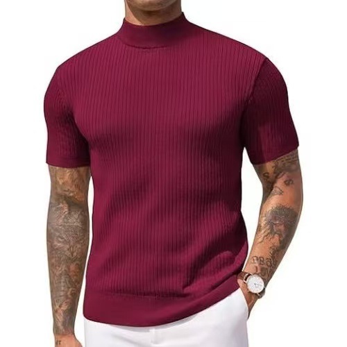 Cross-Border Foreign Trade Summer European Size Short-Sleeved T-Shirt Polo Shirt Sports Slim Round Neck Knitwear Amazon Men's Clothing