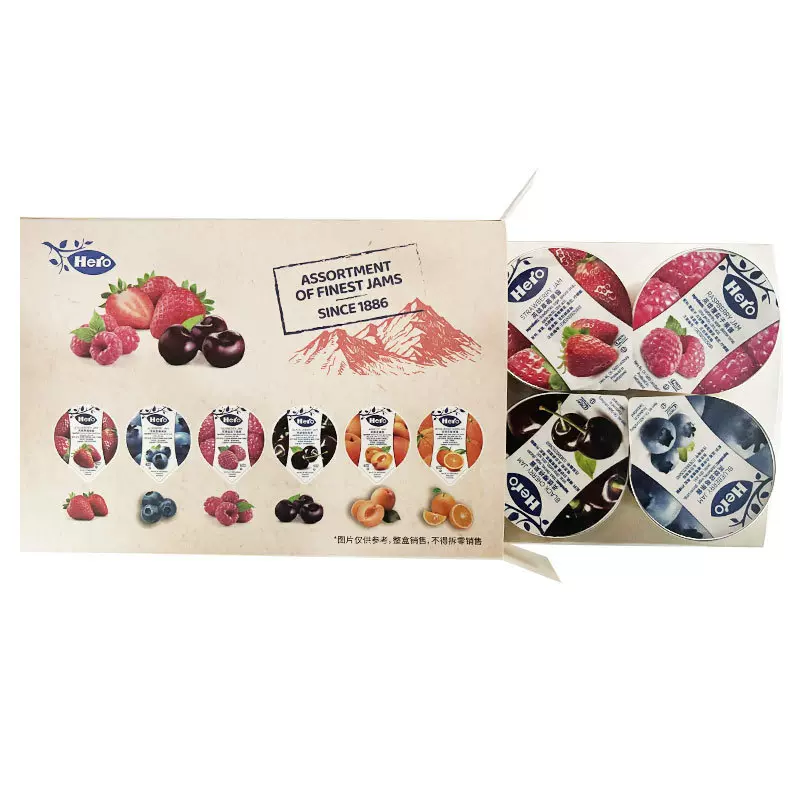 进口Hero英雄6种口味组合果酱草莓橙子樱桃蓝莓甜杏覆盆子一人食