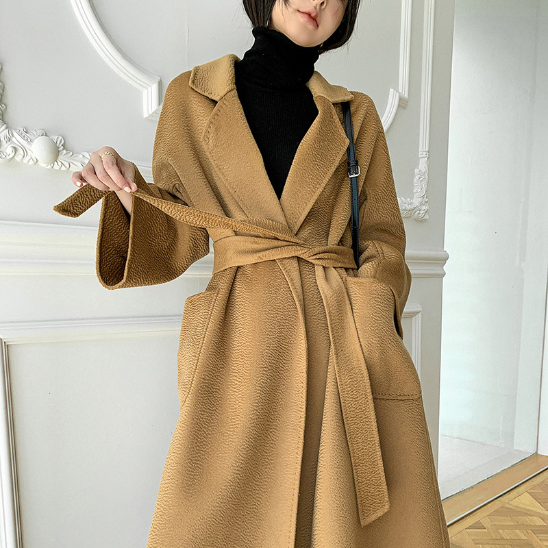 ジャケット・アウター vintage cashmere double long coat Double-sided Cashmere Coat Womens With Belted Mid Long