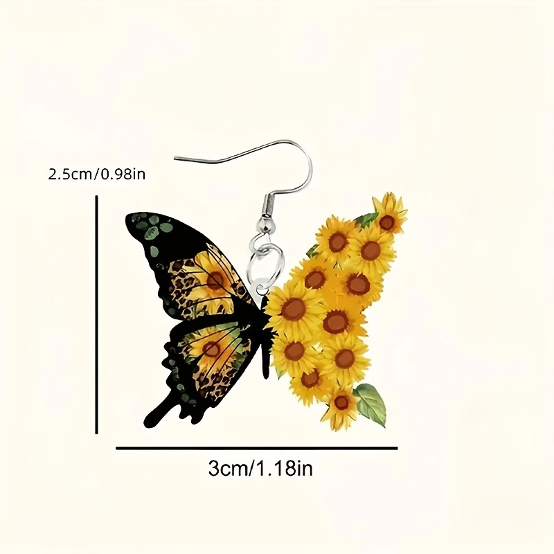 Cross-Border Butterfly Acrylic Flat Sunflower Earrings 2D Cartoon Butterfly Shape Ladies Daily Wear Earrings