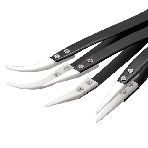 Black handle ceramic tweezers High temperature resistant electronic tweezers acid and alkali corrosion resistant insulated clamping tool