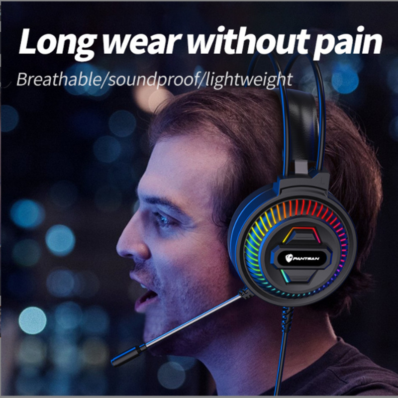 跨境PSH-400電腦頭戴式吃雞耳機帶麥7.1USB發光電競遊戲有線耳麥