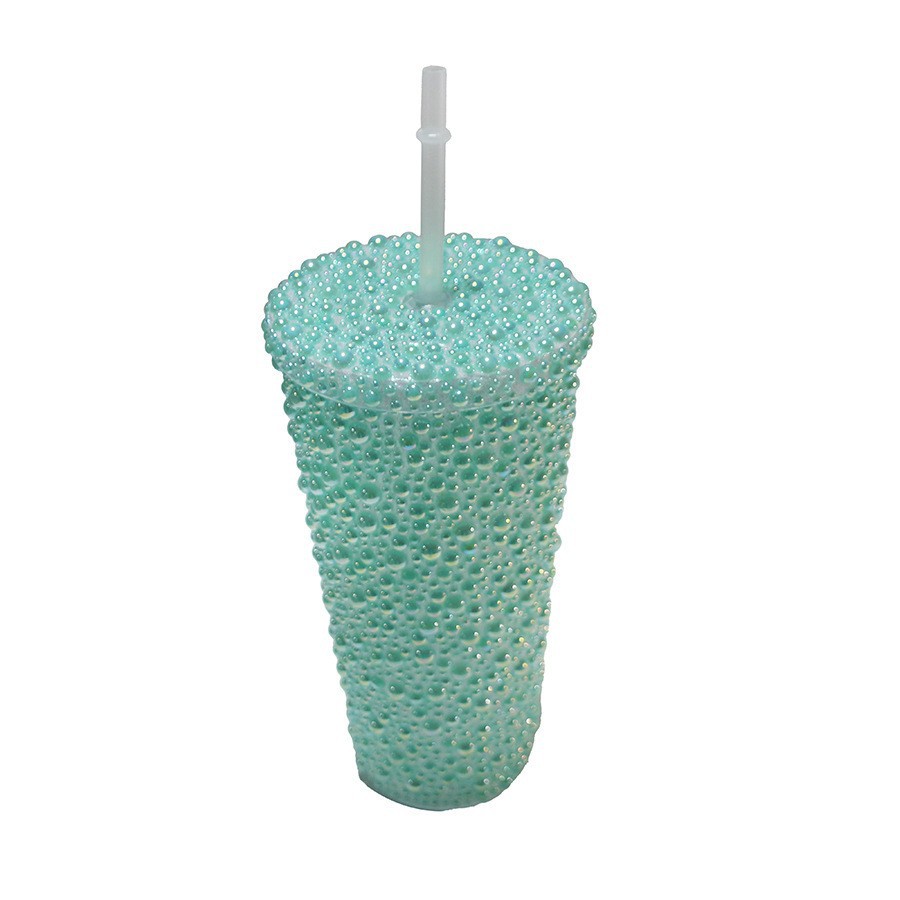 Taza de agua fría de gran capacidad de perlas de diamante doble copas de agua de café ps taza de agua de paja de diamante para mujeres