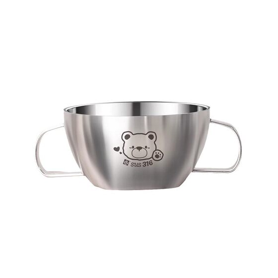 Children's 316 stainless steel bowl baby meal special complementary bowl cute ears with lid food grade anti-scald rice bowl
