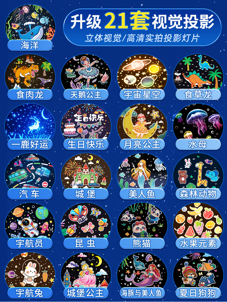 21세트의 프로젝션 패턴으로 아이들에게 별이 빛나는 하늘을 선사하고 집은 매일 아이들의 천국이 됩니다.