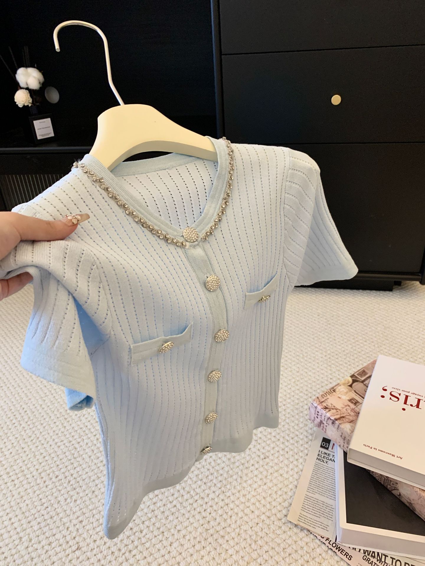 Qadın üçün yay trikotaj köynək, nazik qollu, slim fit