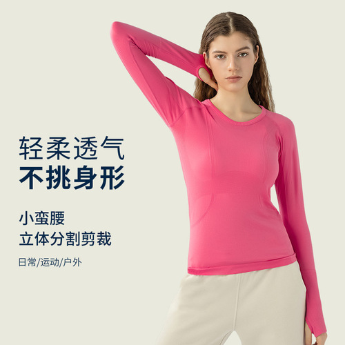 New autumn and winter slim fit breathable yoga long-sleeved women's long-sleeved round neck sports T-shirt running fitness top