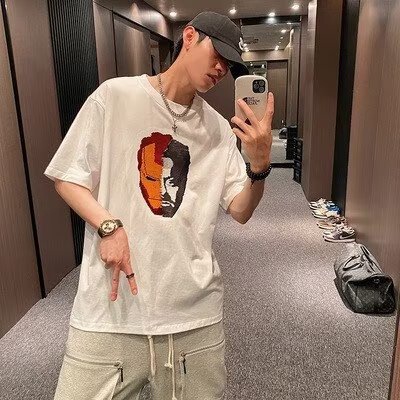 Summer Creative Cotton Face-changing Spider-man Bead Short-sleeved Round Neck Loose T-shirt Men's and Women's Fashion Brand Iron Man