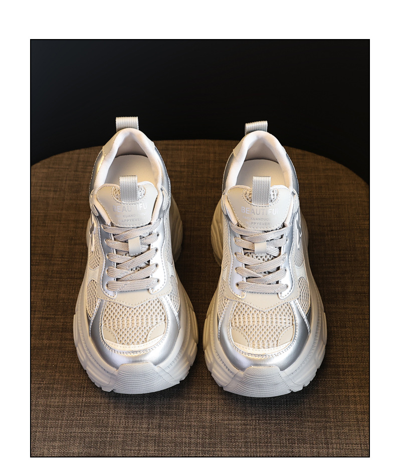 Giày sneaker nữ đế dày chunky mesh lưới thoáng khí, tăng chiều cao nhẹ nhàng — Màu trắng chi tiết 22