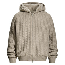 麻花纹连帽针织棉衣加厚保暖外套男款潮牌冬季宽松休闲慵懒风情侣