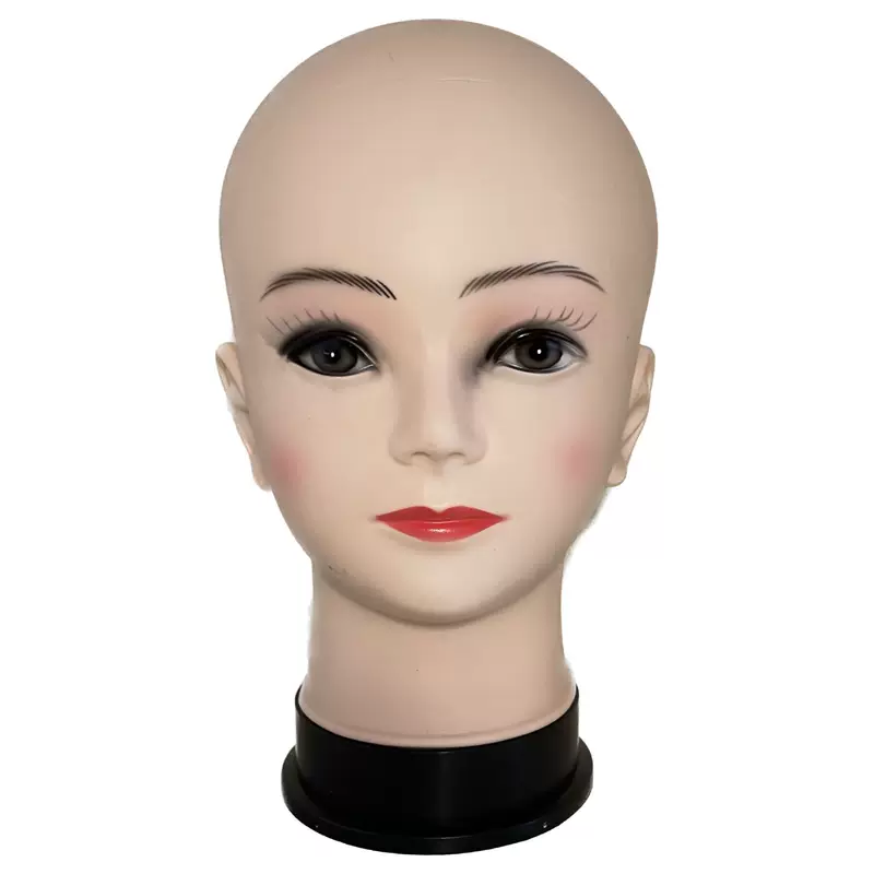 Plastic mannequin head, wig cap, stand