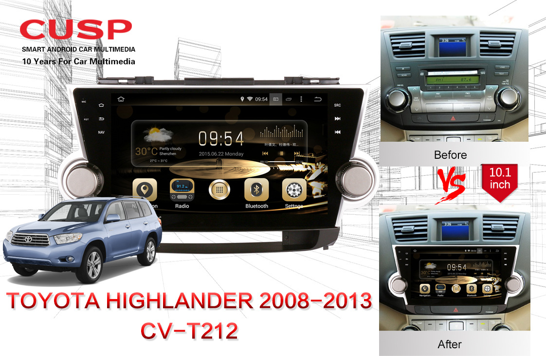 For Highlander 2008-2013 Large Screen 10.1 inch Car Navigation GPS