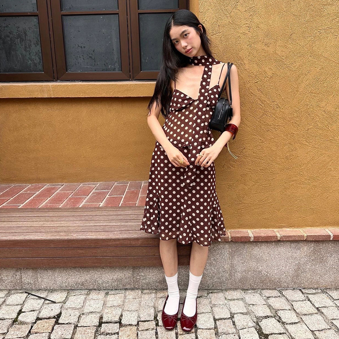 2025 European and American Summer Cross-Border New Polka Dot Sleeveless Slim Top Polka Dot High Waist Elegant Skirt Suit for Women