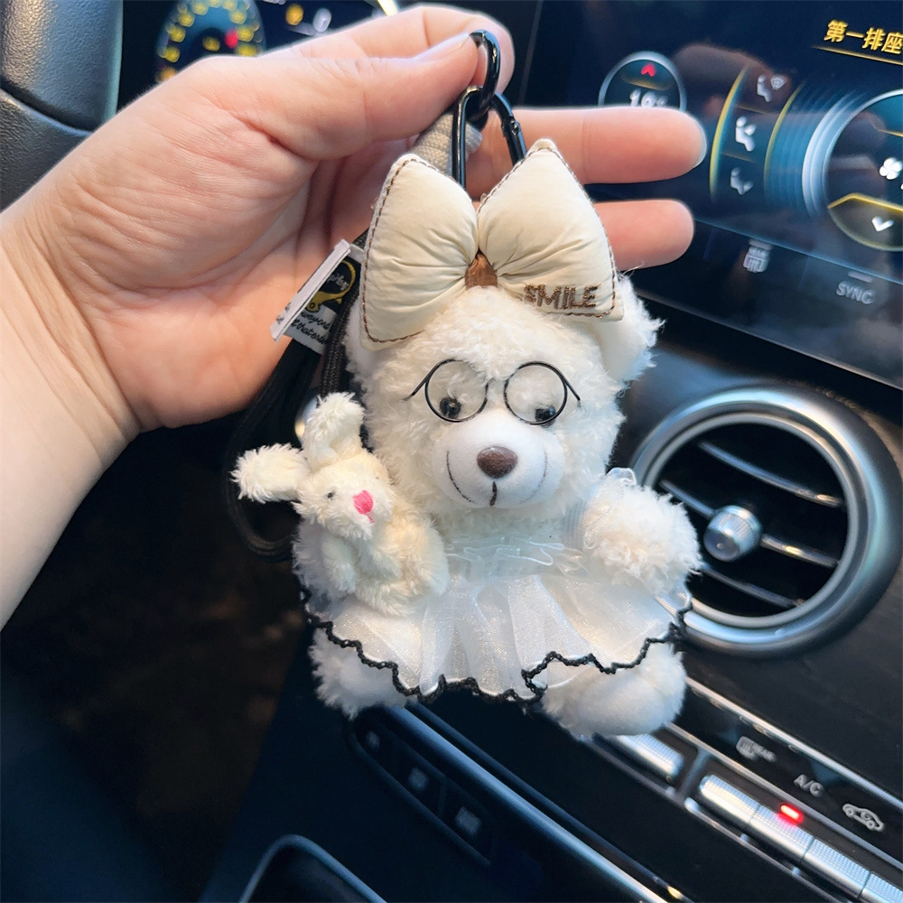 Red popularidad de aire de oso llavero de dibujos animados de alta calidad muñeca de peluche lindo bolso colgante llave del coche mujer