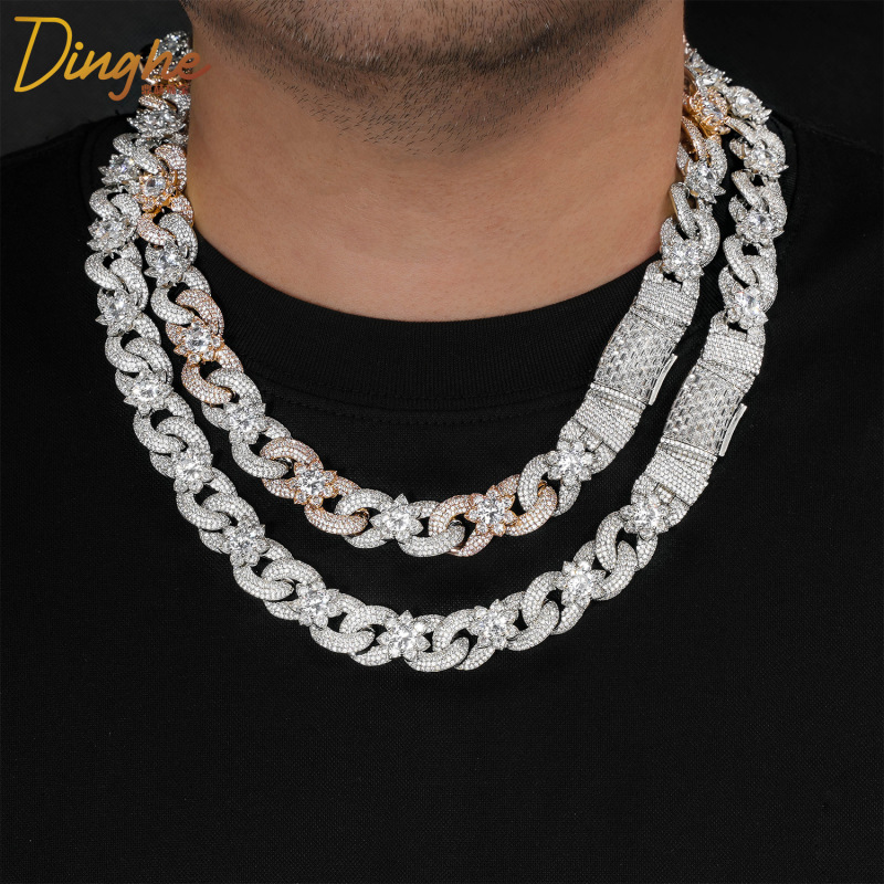 European and American Cross-Border Hip-Hop Two-Tone Full Zircon Infinity Flower Cuban Chain Rap High-End Trendy Necklace Accessory European and American Cross-Border Hip-Hop Two-Tone Full Zircon Infinity Flower Cuban Chain Rap High-End Trendy Necklace Accessory