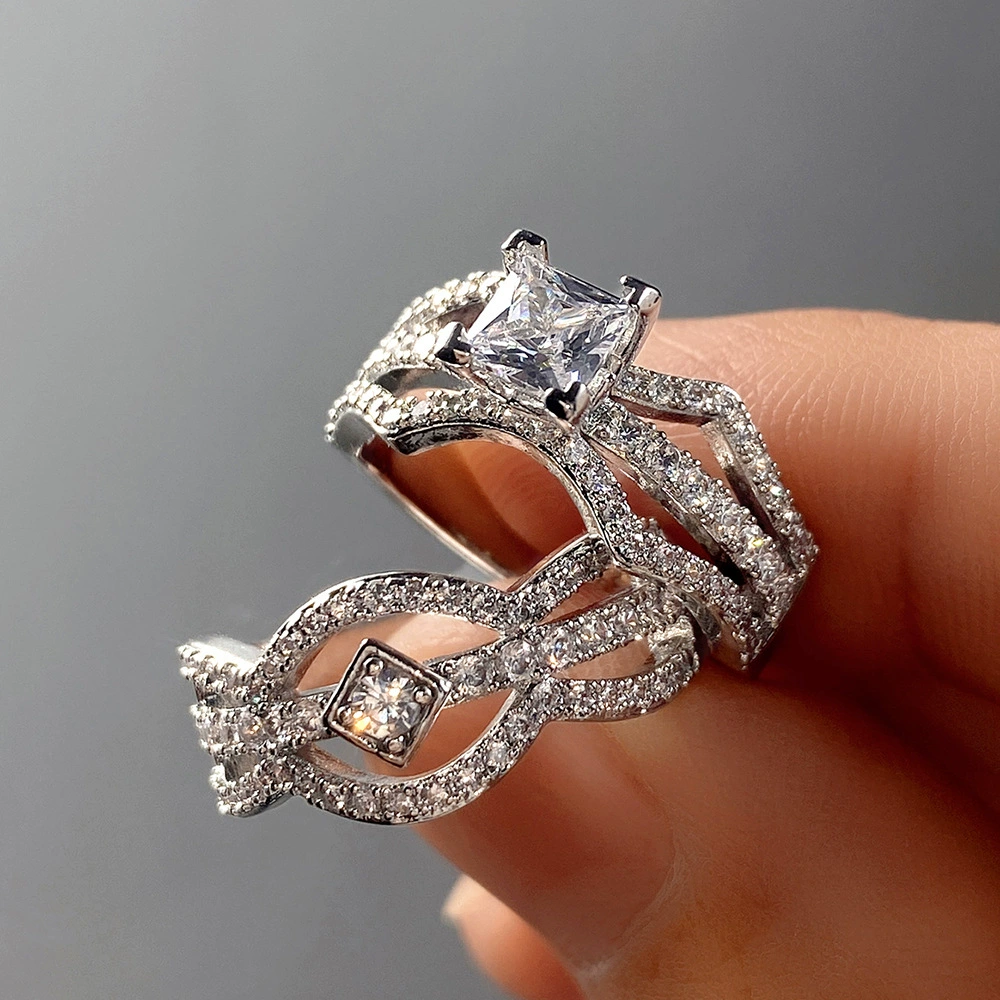 1 Set Fashion Geometric Copper Inlay Zircon Rings display picture 3