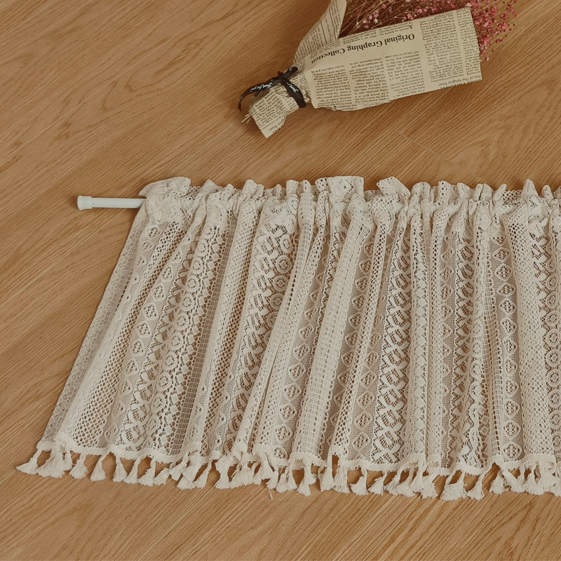 Cross-border Curtain Bohemian Short Curtain Beige Vintage Hollow Half Curtain American Country Lace Punch-free Door Curtain