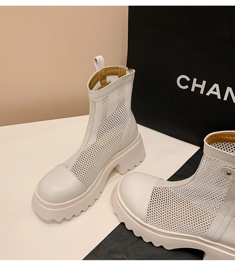 Boot nữ cổ cao đế dày gót bánh xốp da bò lưới thoáng khí xuân hè 2024 — Màu đen, Màu trắng be chi tiết 19