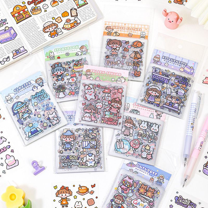 Paper dyed PVC stickers paper bag soft wonderful diary series cartoon cute hand account material DIY decorative stickers 8