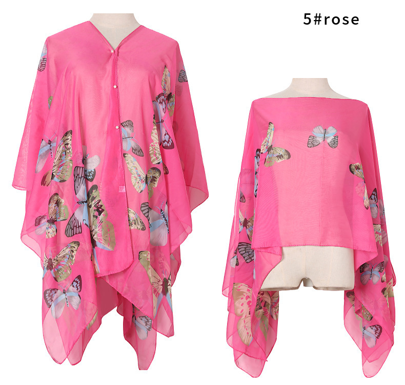 夏の日よけ模造シルクストール蝶プリントアマゾン日焼け止めストールギフトシルクストールshawl|undefined