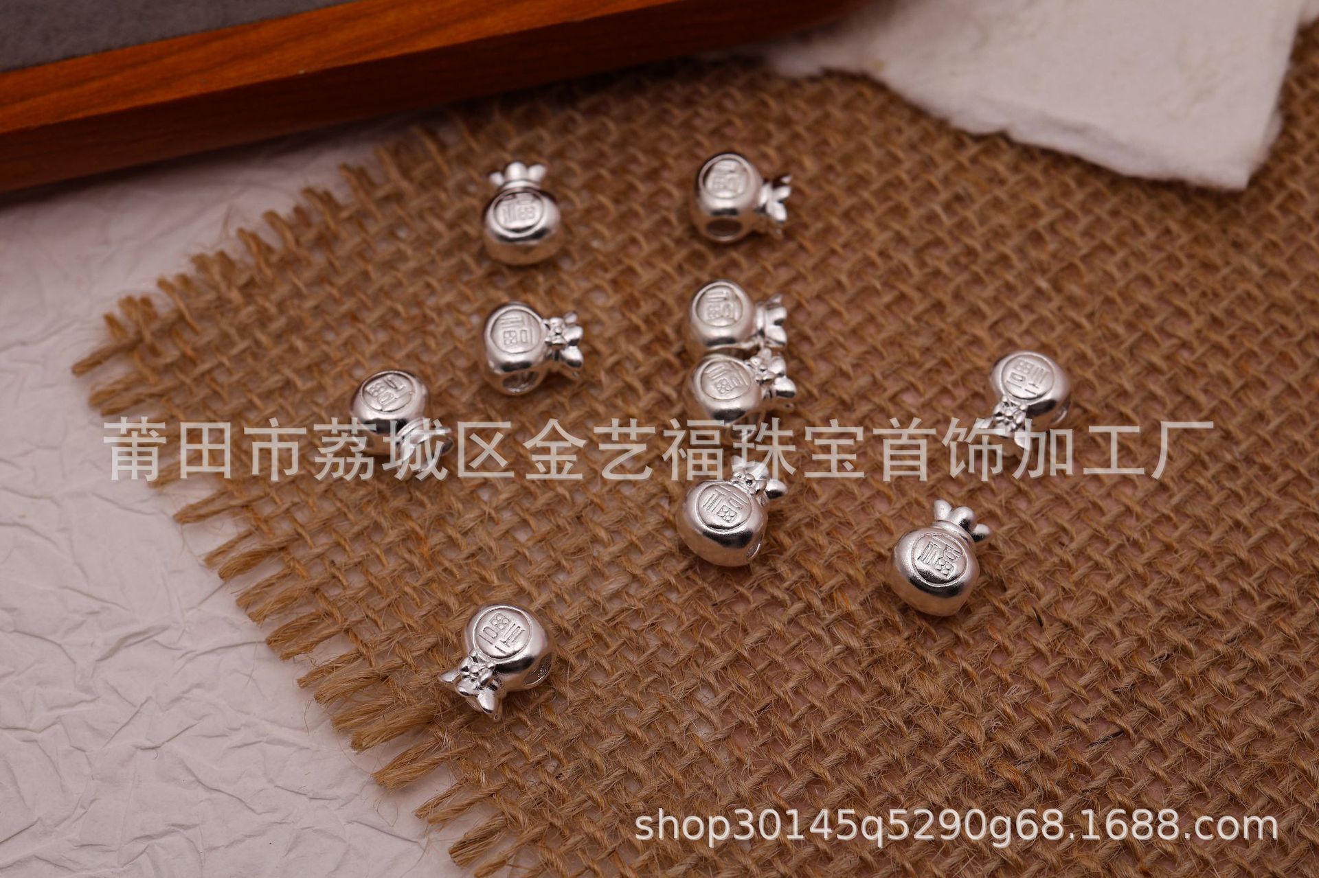 S999 Pure Silver Bowknot Lucky Bag Horizontal Hole Bracelet Spacer Beads Cute Cartoon Woven 3D Silver Jewelry DIY Beading Accessories