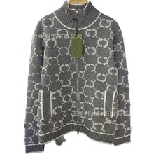 G家立领拉链长袖针织开衫男女同款外套上衣双G植绒立体字母宽松