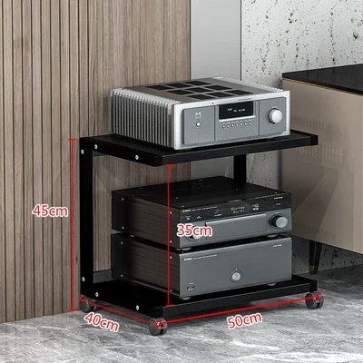 Amplifier Rack, Audio Speaker Electric car big tripod - 2-layers-of-small-black-black-walnut-25-board-thickness
