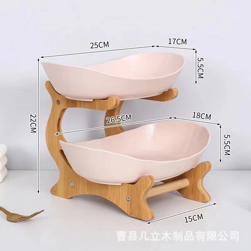 Plato de frutas creativo de tres capas y multicapa Plato de frutas secas de cerámica europea Plato de bambú y madera Plato de bocadillos para el hogar Bandeja de dulces Cesta de frutas