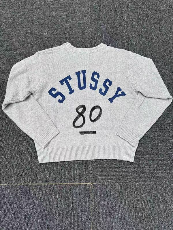 23C斯图STU新款针织衫弧形字母印花男女同款毛衣实图|undefined