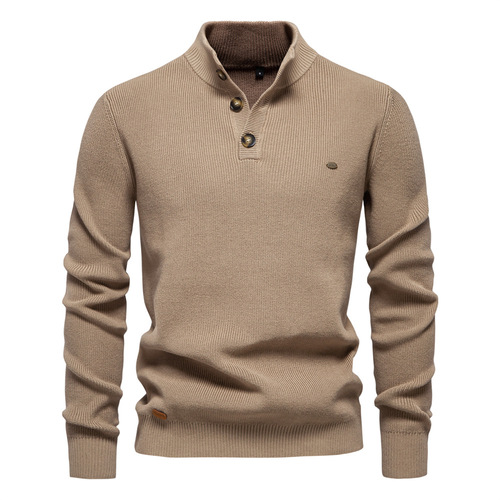 Autumn/Winter New Men's EU Code Cross-border Knit Sweater Men's Long Sleeve Half Zip Collar Plain Color Versatile Casual Fashion Sweater