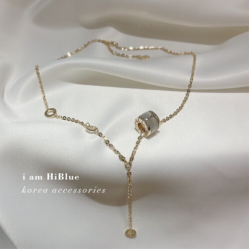South Korea's Dongdaemun cat's eye stone small waist necklace INS cold style new necklace beautiful clavicle chain
