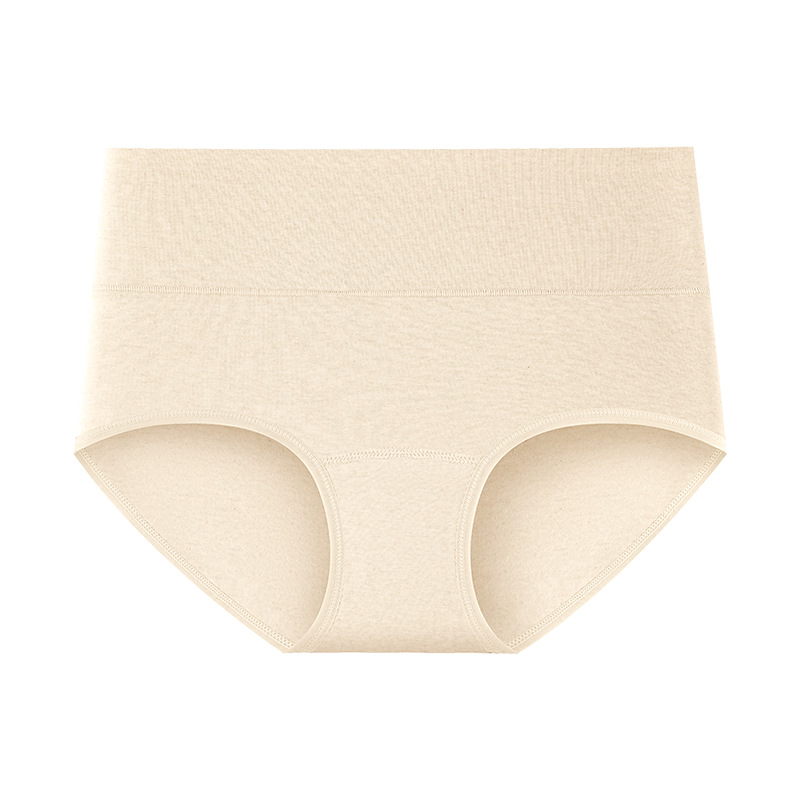 Ropa interior transpirable de cintura alta de algodón de color teñido sin impresión natural 10A entrepierna larga entrepierna antibacteriana entrepierna cadera calzoncillos de mujer