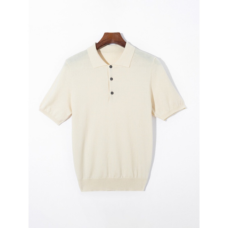 Cross-Border Summer Men's Fine Wool Blend Knit Short-Sleeve T-Shirt Casual Turn-Down Collar Polo Knit Half-Sleeve