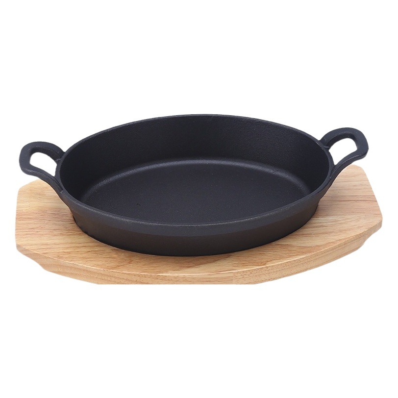 Plancha para barbacoa ovalada de hierro fundido, gruesa, con asas, estilo coreano, para carnes y pescado, uso comercial y exterior