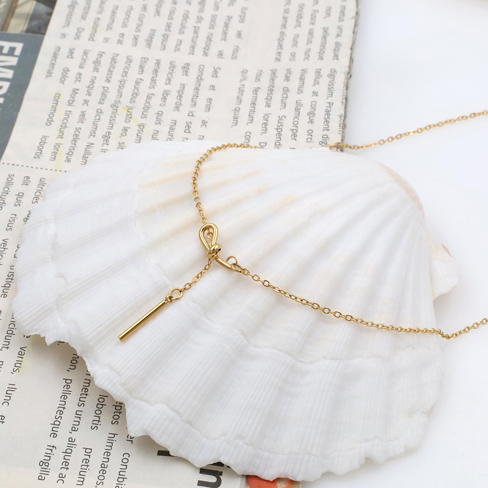 Fine Jewelry Bow Fringe Niche Non-fading Geometric Stainless Steel Necklace