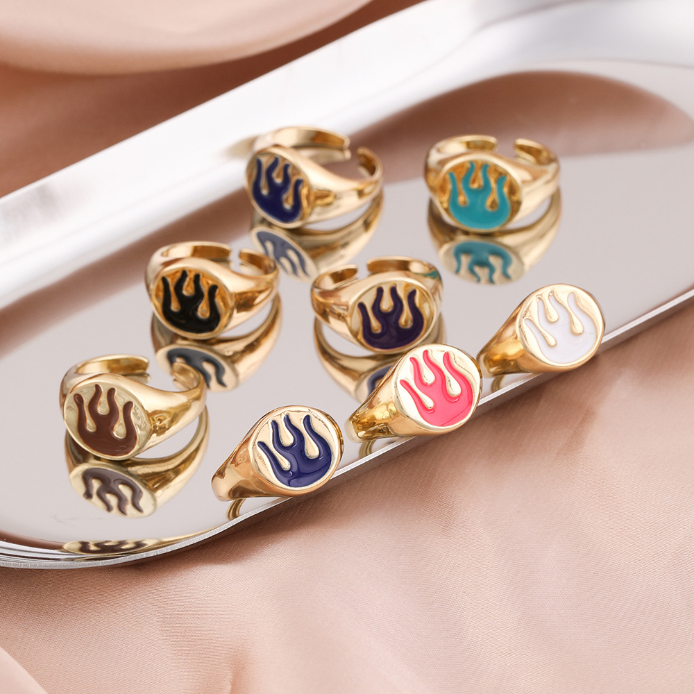 fashion geometric multi-color dripping flame alloy ring